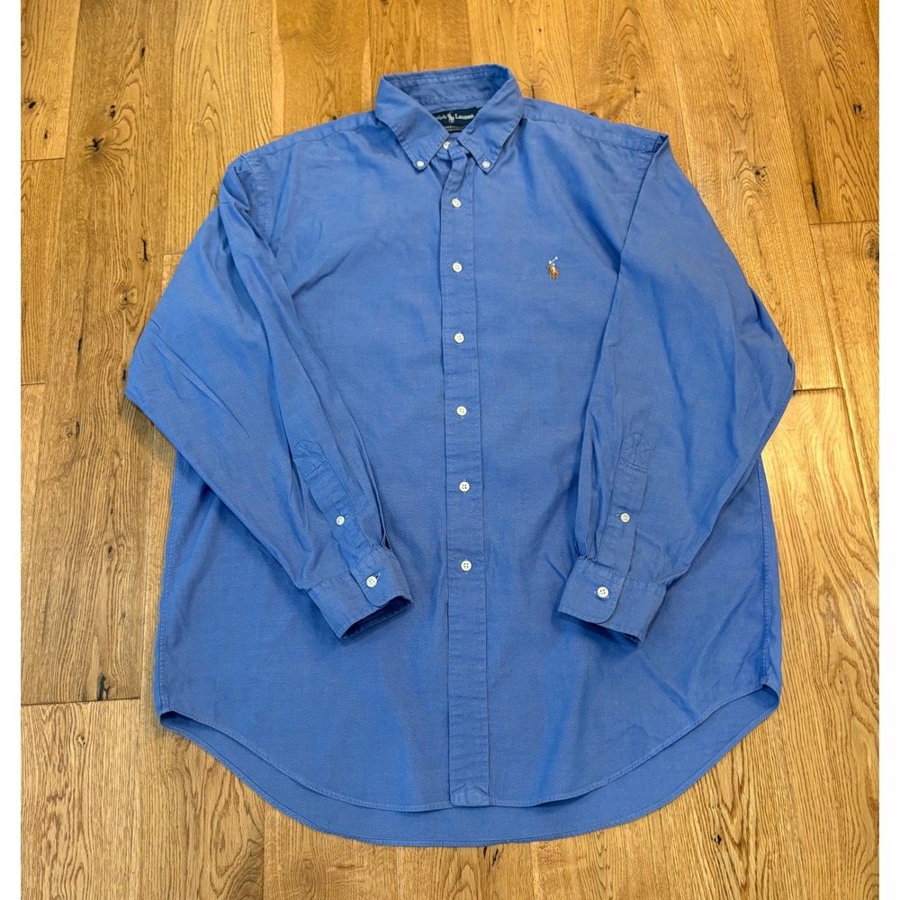 Ralph Lauren Yarmouth Blue Pinpoint Oxford Button Down Shirt 16.5 34 OCBD